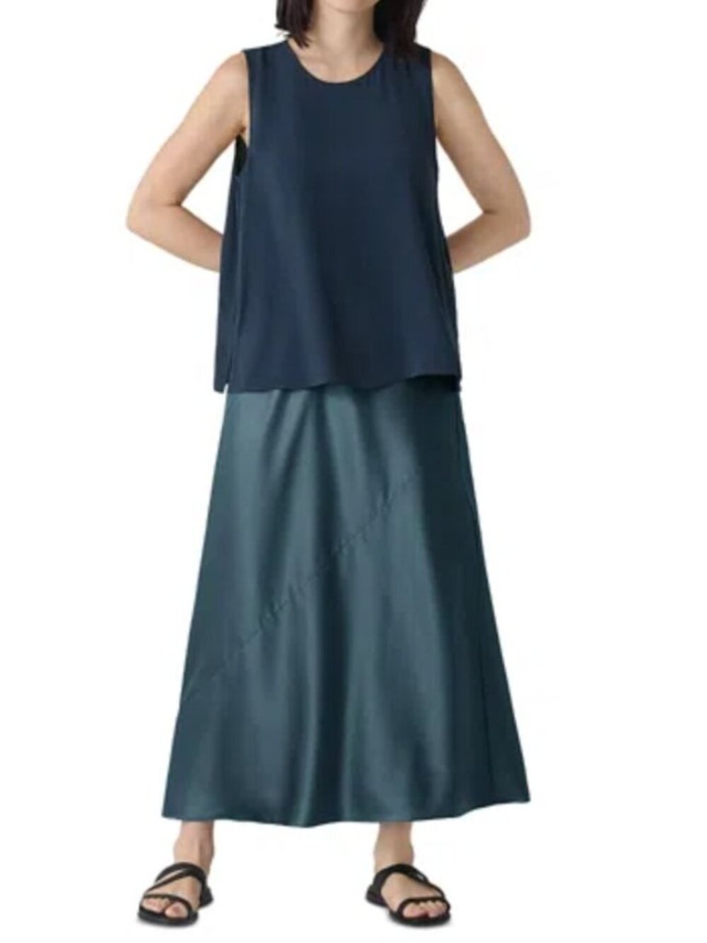 NWT EILEEN FISHER Bias Silk Skirt In Eucalyptus Size Small